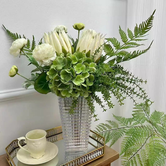Realistic King Protea & Hydrangea Artificial Flower Bouquet | 16"×18" Silk Flowers, No Vase