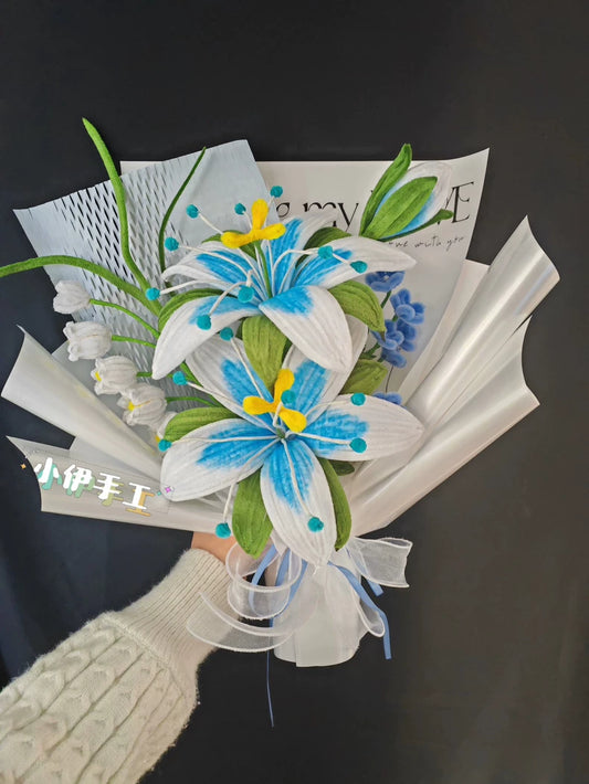 Handmade Silent Princess Bouquet | Zelda-Inspired Pipe Cleaner Flowers | Blue White Lily