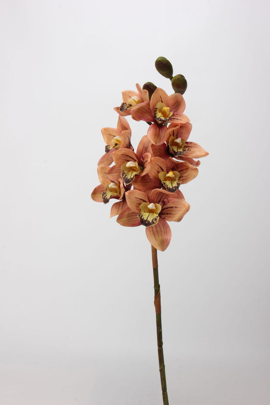 Artificial Cymbidium|8 Blooms Realistic Soft-Touch Petals Orange 13.1"