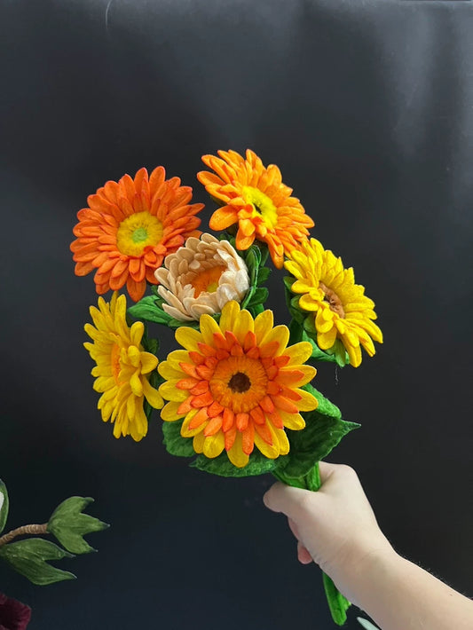 Handmade Sunflower & Gerbera Pipe Cleaner Bouquet | 6 Stems | Graduation Gift or Vase Arrangement