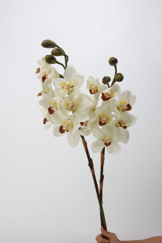 Artificial Cymbidium|8 Blooms Realistic Soft-Touch Petals White 13.1"
