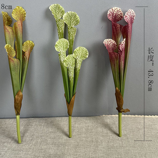 Artificial Pitcher Plant Stem | Faux Sarracenia 5-Pitcher 44cm | Ivory Green · Golden Yellow · Wine Red