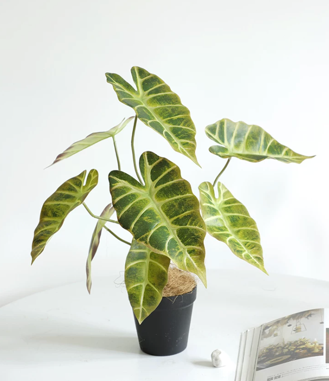 Artificial alocasia plant pot golden yellow faux elephant ear 40cm rare botanical decor