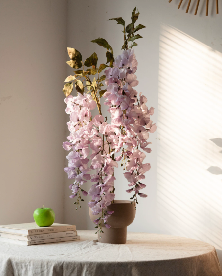 Faux Wisteria Branch | 3D-Printed Silk Artificial Flower | 31" Cascading Stem | Living Room Décor