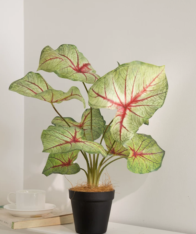 Artificial caladium plant pot red vein faux taro leaf 40cm botanical decor