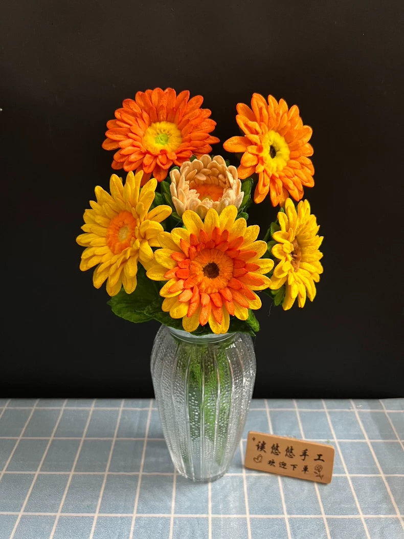 Handmade Sunflower & Gerbera Pipe Cleaner Bouquet | 6 Stems | Graduation Gift or Vase Arrangement