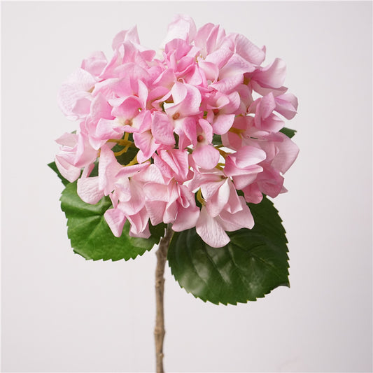 Artificial Dutch Hydrangea with Leaves | 63cm Realistic Soft-Touch Hydrangea Stem | Single Stem Lavender Pink