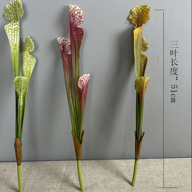 Artificial Pitcher Plant Stem | Faux Sarracenia 3-Pitcher 51cm | Ivory Green · Golden Yellow · Wine Red