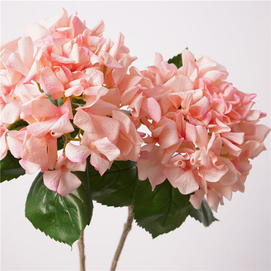 Artificial Dutch Hydrangea with Leaves | 63cm Realistic Soft-Touch Hydrangea Stem | Single Stem Light Pink