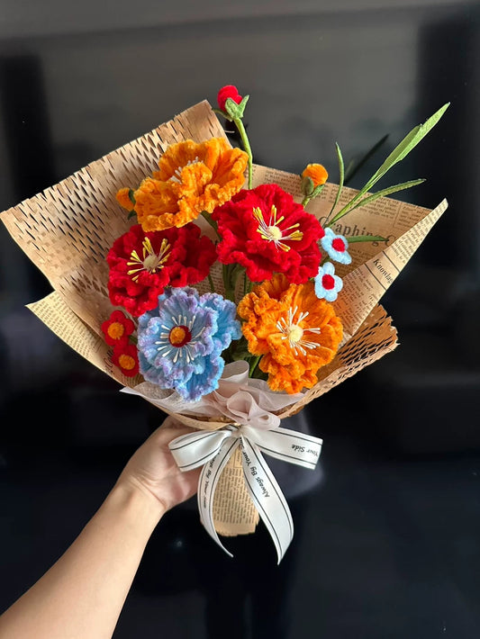 Handmade Poppy Pipe Cleaner Bouquet | 5 Blooms | Colorful Chenille Wire Wildflower Gift