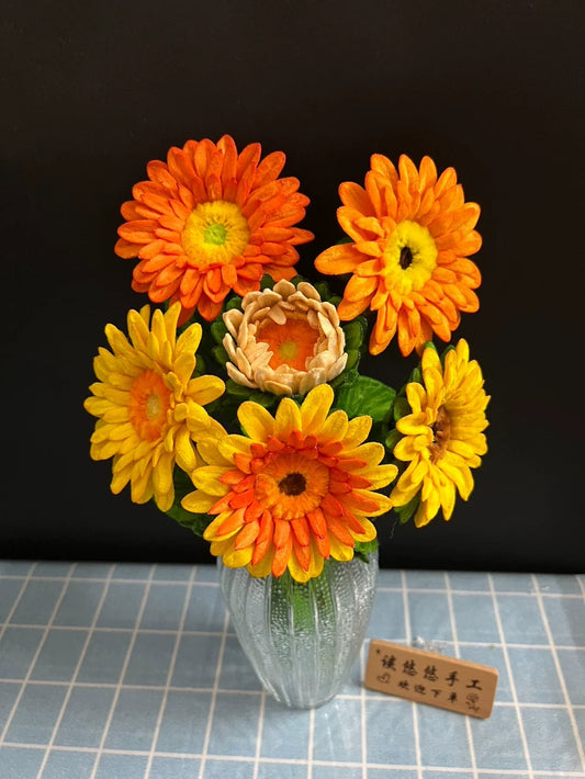 Handmade Sunflower & Gerbera Pipe Cleaner Bouquet | 6 Stems | Graduation Gift or Vase Arrangement