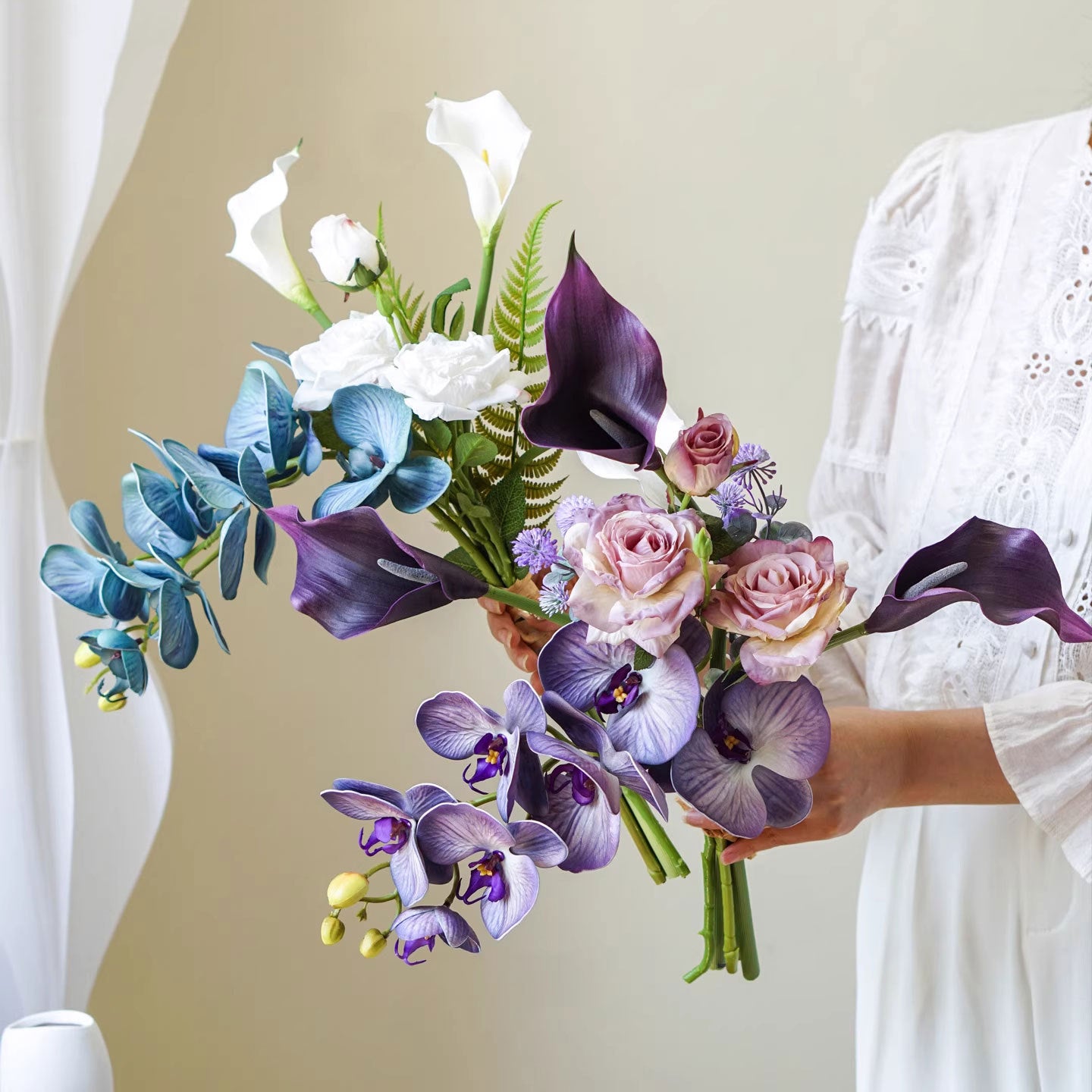 Orchid Rose & Calla Lily Faux Floral Arrangement | Bridal Bouquet or Home Décor | 6 Colors