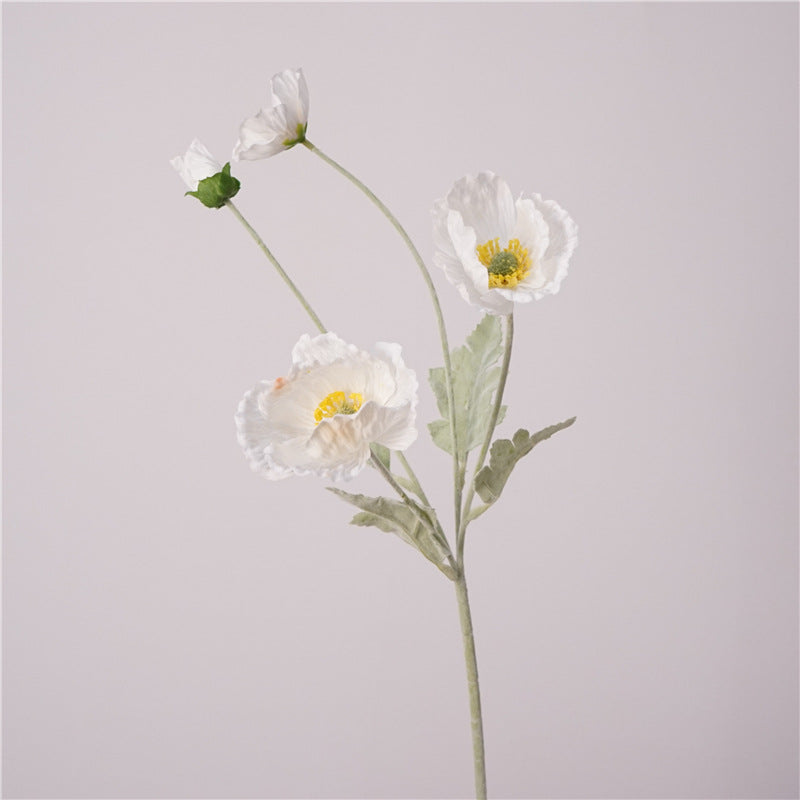 Artificial white poppy stem faux real-touch poppy spray 4 blooms 64cm