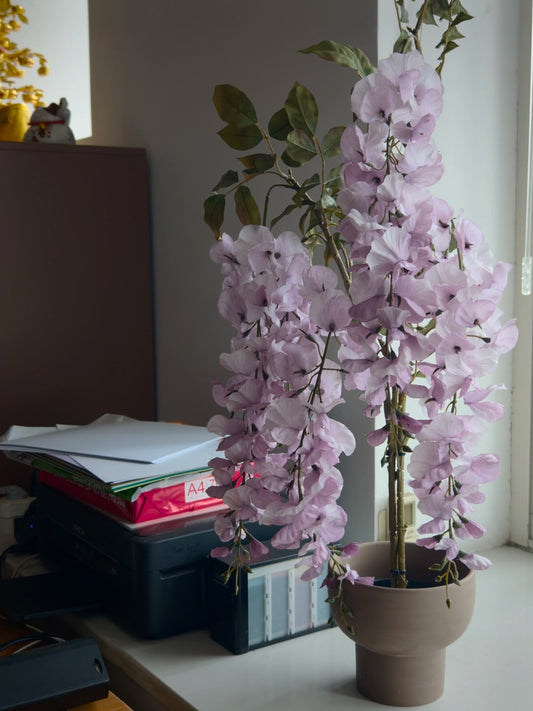 Faux Wisteria Branch | 3D-Printed Silk Artificial Flower | 31" Cascading Stem | Living Room Décor