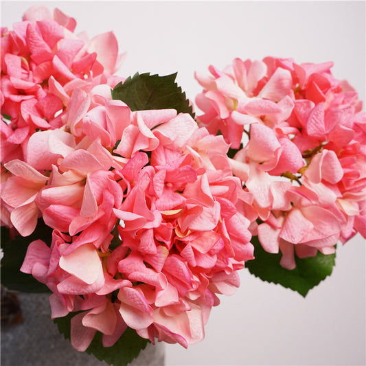 Artificial Dutch Hydrangea with Leaves | 63cm Realistic Soft-Touch Hydrangea Stem | Single Stem Deep Blush