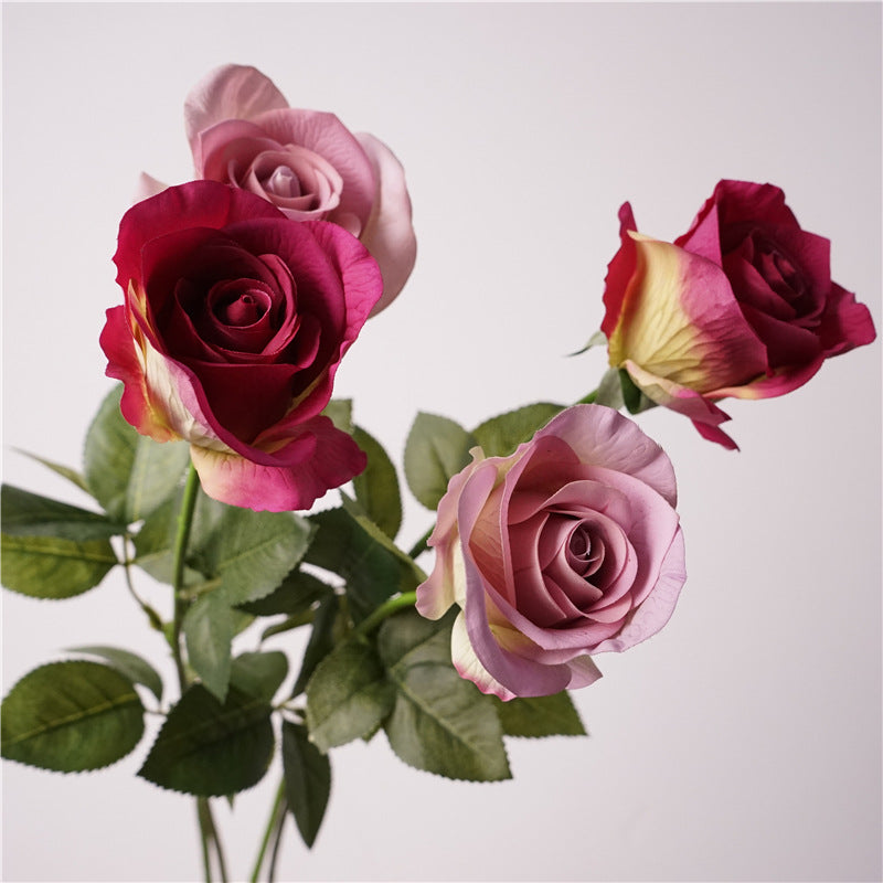 Artificial Long Stem Roses | Faux Classic Rose Stems 66cm | Set of 5 | Classic Red & 2 Colors
