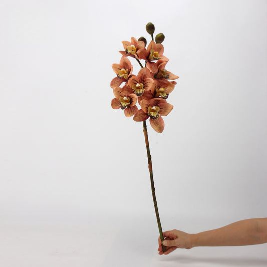 Artificial Cymbidium｜8 Blooms Realistic Soft-Touch Petals Orange 13.1"