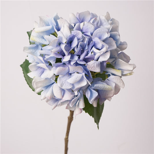 Artificial Dutch Hydrangea with Leaves | 63cm Realistic Soft-Touch Hydrangea Stem | Single Stem Powder Blue