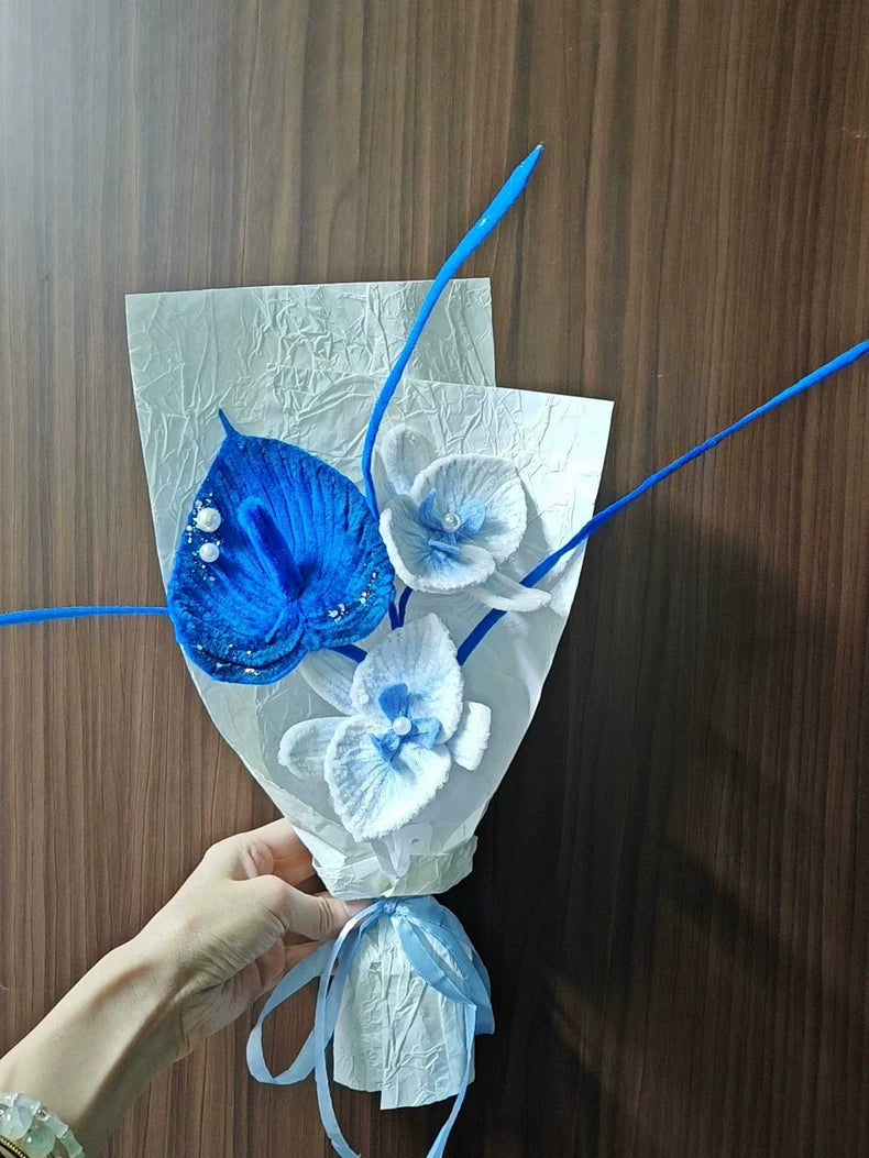 Handmade Orchid & Anthurium Pipe Cleaner Bouquet | Chenille Wire Faux Florals | Everyday Gift