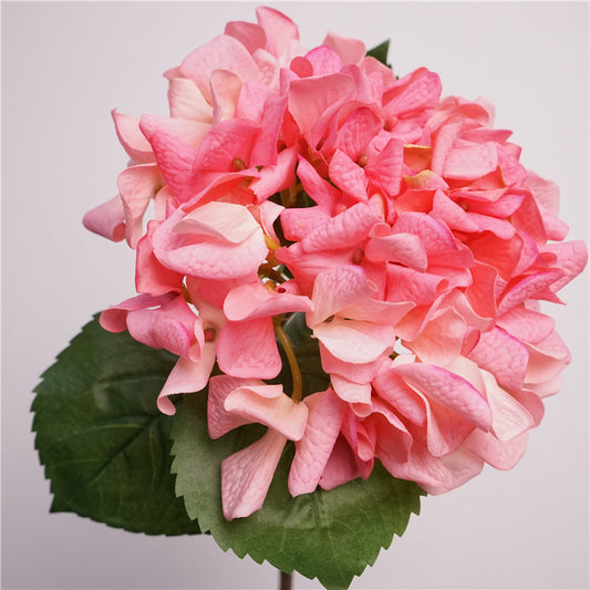 Artificial Dutch Hydrangea with Leaves | 63cm Realistic Soft-Touch Hydrangea Stem | Single Stem Deep Blush