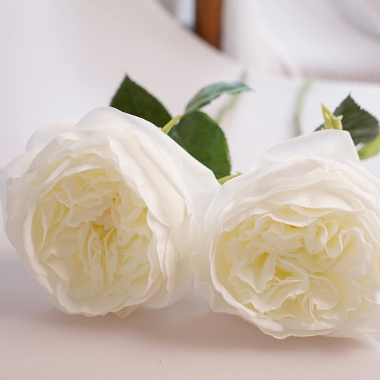 Artificial Esha Roses | 48cm Soft-Touch Hydrating Silk Roses | Set of 5 Stems Pure White