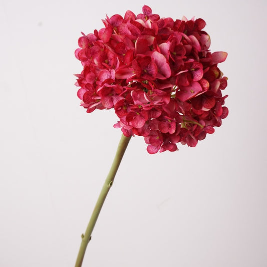 28cm Wide Hydrangea Flower Head | Artificial Silk Stem | Rose Red 25" H