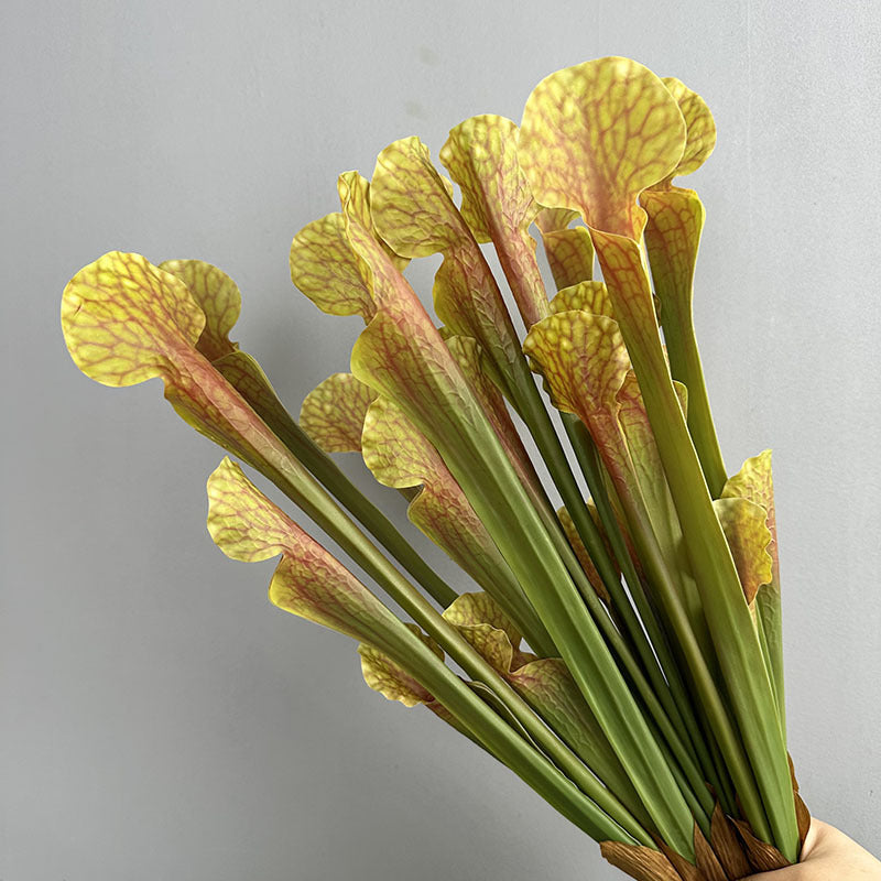 Artificial pitcher plant bundle 5 faux sarracenia stems golden yellow 44cm