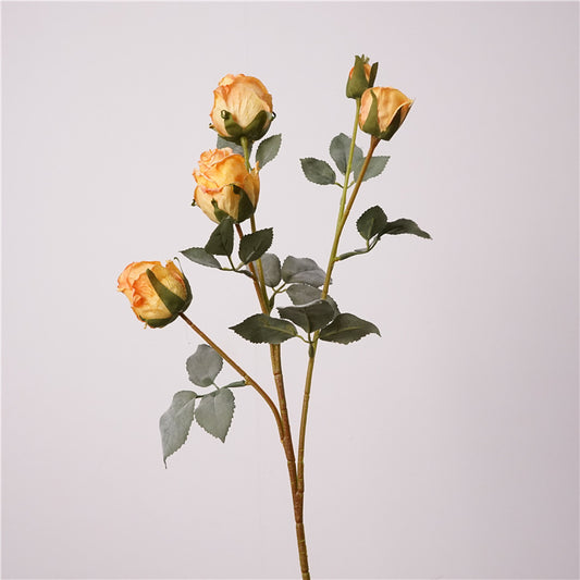 Artificial Angora Roses | Vintage Dry Flower Look | 5-Head 66cm H Sunset Orange