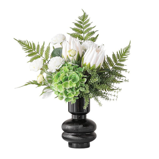 Realistic King Protea & Hydrangea Artificial Flower Bouquet | 16"×18" Silk Flowers, No Vase