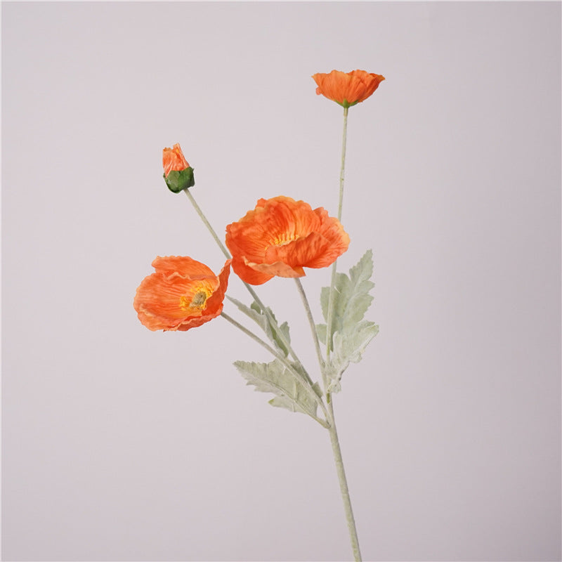 Artificial orange poppy stem faux real-touch poppy spray 4 blooms 64cm