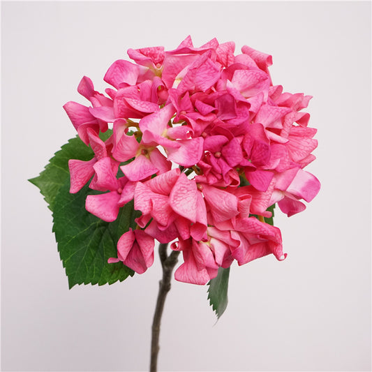 Artificial Dutch Hydrangea with Leaves | 63cm Realistic Soft-Touch Hydrangea Stem | Single Stem Rose Red