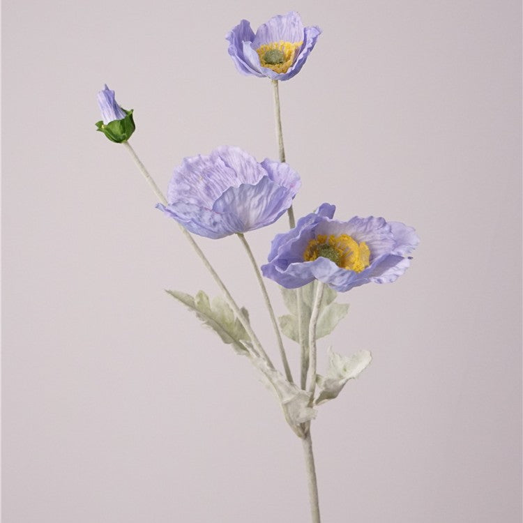 Artificial violet blue poppy stem faux wildflower spray 4 blooms 64cm