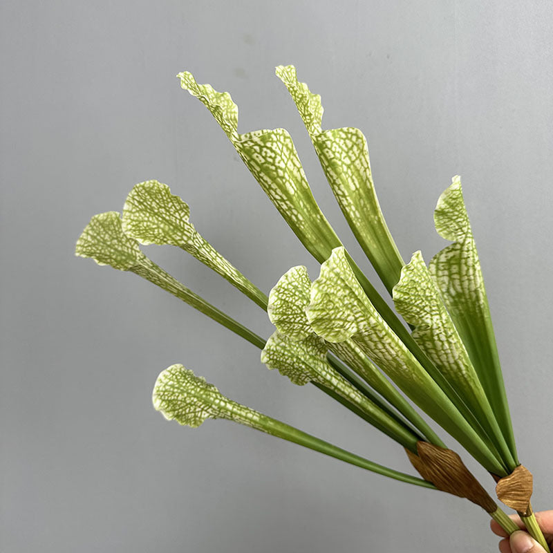 Artificial Pitcher Plant Stem | Faux Sarracenia 3-Pitcher 51cm | Ivory Green · Golden Yellow · Wine Red