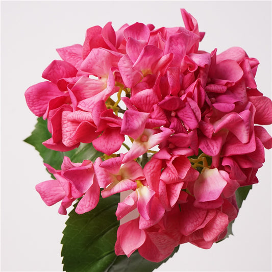 Artificial Dutch Hydrangea with Leaves | 63cm Realistic Soft-Touch Hydrangea Stem | Single Stem Rose Red