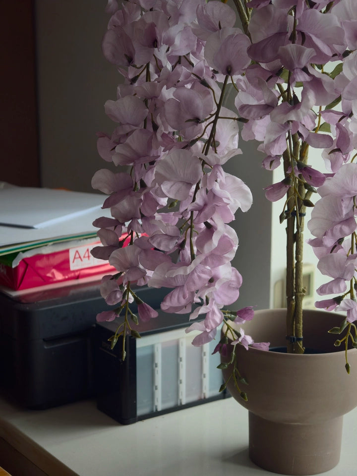 Faux Wisteria Branch | 3D-Printed Silk Artificial Flower | 31" Cascading Stem | Living Room Décor