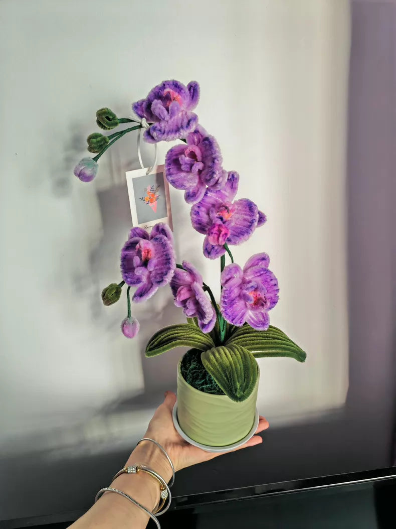 Purple Phalaenopsis Orchid Stem | 6 Handmade Blooms on Bendable Wire Stems
