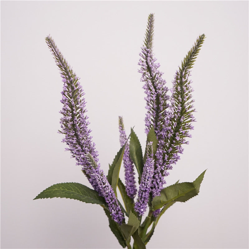 Close up silk petals faux lavender salvia sage stem 3 bloom realistic