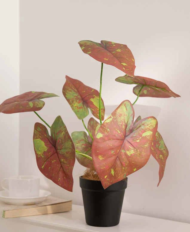 Artificial caladium plant pot rose edge faux taro leaf 40cm romantic decor