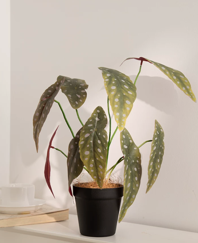 Artificial rex begonia plant pot forest green faux begonia cathayana 40cm botanical decor